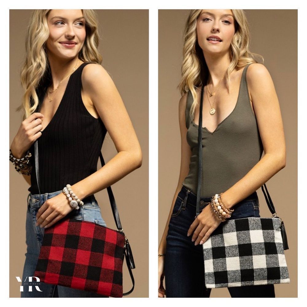 2-Pack Buffalo Check Print Wristlet/Crossbody Clutch Bag